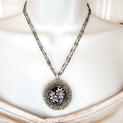 Sweet Romance Shelley Cooper 3D Domed Medallion Double Strand Necklace Brass 21″