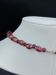 Antique Glass Necklace Beaded Purple Red Opalescent Y Dangle Barrel Clasp 18″
