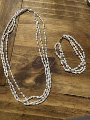 Vintage 3 Strand 14k Gold Freshwater Seed Pearl Gold Bead Necklace Bracelet Set