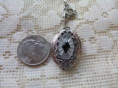 SILVER PLATED FILIGREE VICTORIAN CAMPHOR GLASS LOCKET
