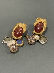 Double Elephant Dangle Earrings Cabochon Imitation Stone Pearl Charm Cluster