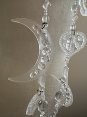 Vtg Chandelier Clear Crescent Moon Hearts and Star Necklace. See pics.