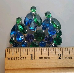Vintage Blue Green Purple Glass Brooch 2 5/8″ Excellent Condition