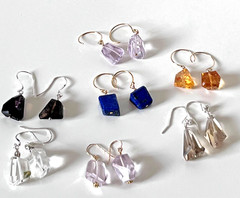 Pair of Asymmetrical Pale Purple Rough Faceted Rock Quartz Pierced Earrings