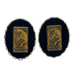 Vintage gold tone black glass A SENEFELDER N.A.L.C. tie clip cufflinks set