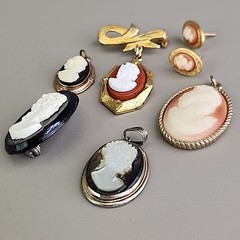Vintage Cameo Lot of 9 Pendant Stick Pin Brooch Glass Resin MOP