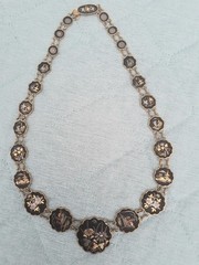 Vintage Amita Japanese Damascene Choker Necklace Gold inlay 17”