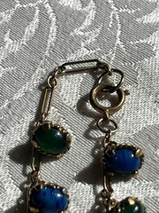 Vintage Egyptian Revival Gemstone Charm Bracelet Gold Tone 6.5”
