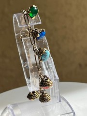 Vintage Egyptian Revival Gemstone Charm Bracelet Gold Tone 6.5”
