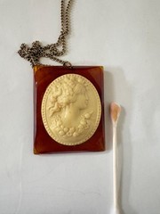 Vinatge Carved Bakelite & Celluloid? Cameo Pendant Necklace
