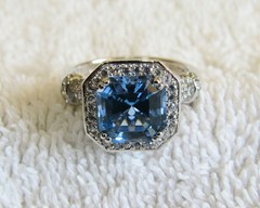 Sterling Silver & Faceted Blue Stone & Cubic Zirconia Matching Pendant & Ring