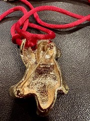 Vintage AVON Heavy Teddy Bear Brooch/Pendant Clear Rhinestone Bow Red Cord