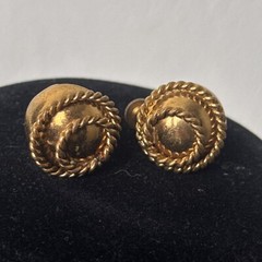 Vintage Gold Tone Dome Earrings Twisted Rope Screw Back Retro Metal Jewelry