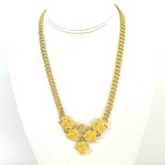 Vtg Leaf Cluster Cascading Art Nouveau Necklace Pendant Chain Link Gold Tone