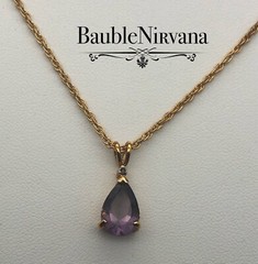 Vintage Yellow Gold Plated Amethyst & Diamond Pendant & Twisted Rope Chain