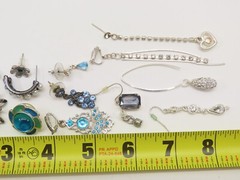 VTG Dangle Earrings Lot Pierced 1 Clip Silver Tone Blue Clear Rhinestones D2115