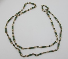 Jade Chinese Export Bamboo Cylinder Station Necklace Gold Plated 36″ Vintage