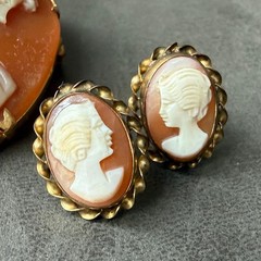 Vintage Cameo Brooch, Pendant Top & Earrings