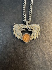 Vintage 1984 Silvertone Double Head Eagle with Indian Head Penny Pendant