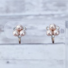 Vintage Screw Back Earrings Dainty Faux Pearl & Clear Gem Trio 0.5″