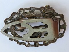 Antique Embossed Floral Bronze Metal Art Nouveau Pearl Flower Brooch Pin