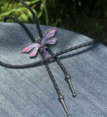 Vintage Purple Enamel Dragonfly Bolo Tie Adjustable FREE SHIPPING