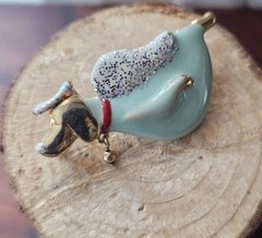Vtg Brooch Angel Puppy Dog Gold Tone Enamel Metal Glittery Wings Signed AAI