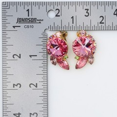 Vintage Verified D&E Juliana Pink Rivoli Clip-on Earrings Book Piece 1960s