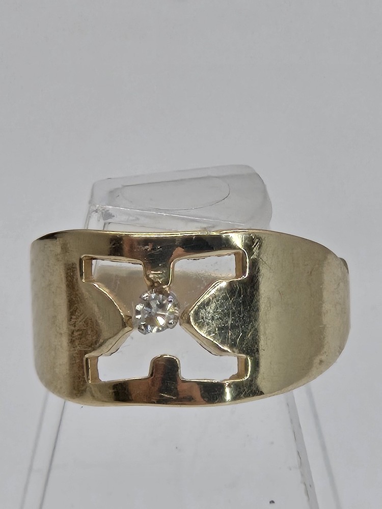 Vintage 14K Yellow Gold & Diamond Baby Ring Size 2.5 Initial X Signet Band 1.6g