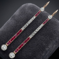 2Ct Art Deco Style Diamond & Ruby Wedding Anniversary 14K Gold Finish Earrings