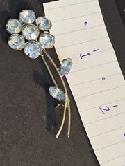 Vintage Azub Austrian Light Blue Crystal Flower Brooch Silver Tone Stem Leaves
