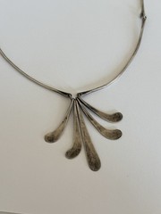 Vintage Modernist Bar Link Sterling Silver Fringe Paddle Necklace