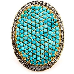 1.51ctw Rose Cut Diamond Turquoise Studded Silver Vintage Gorgeous Ring Jewelry