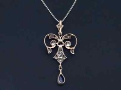 Art Deco Style Sapphire Lab Created Diamond Wedding 14k White Gold FN Pendant