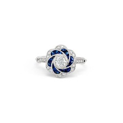 Art Deco Style Lab Created Diamond & Sapphire Anniversary 14K White Gold FN Ring