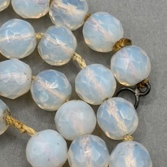 Vintage Opaline Opalite Beaded Necklace Faceted Art Glass Hand Knotted 18″