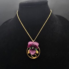 Purple Violet Necklace Stick Pin Set Vintage Floral Flower Jewelry
