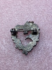 Hummingbird & Flowers ~ Heart ~ Silver-Plated Pewter Brooch ~ Signed MASJ
