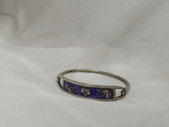 Silver Oval Hinge Clasp Sterling Stamped Made In Mexico Bracelet Inlay Abalone