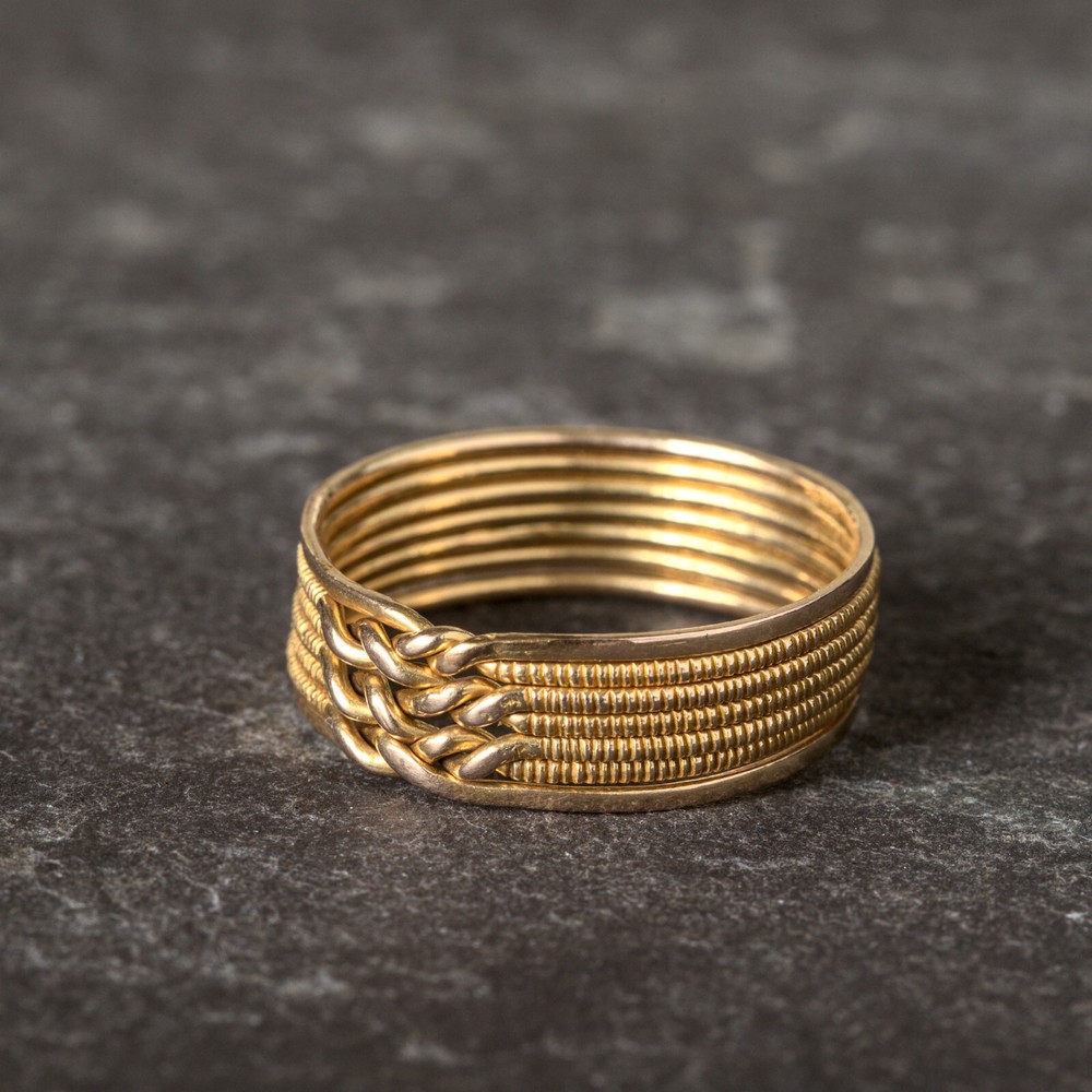 SUPERB UNIQUE VINTAGE 14K GOLD 7-BAND DAYS of the WEEK ORNATE PUZZLE RING sz14