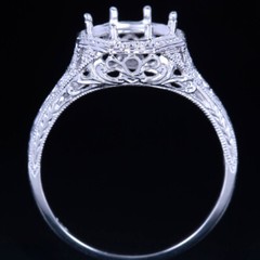No Plated Sterling Silver Round 7-8mm Semi Mount Vintage Filigree Ring Jewelry