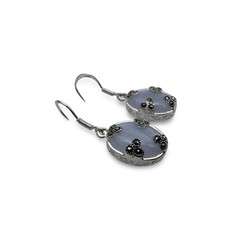 Blue Lace agate Lavender Color Sterling Silver Vintage Earrings With Marcasite