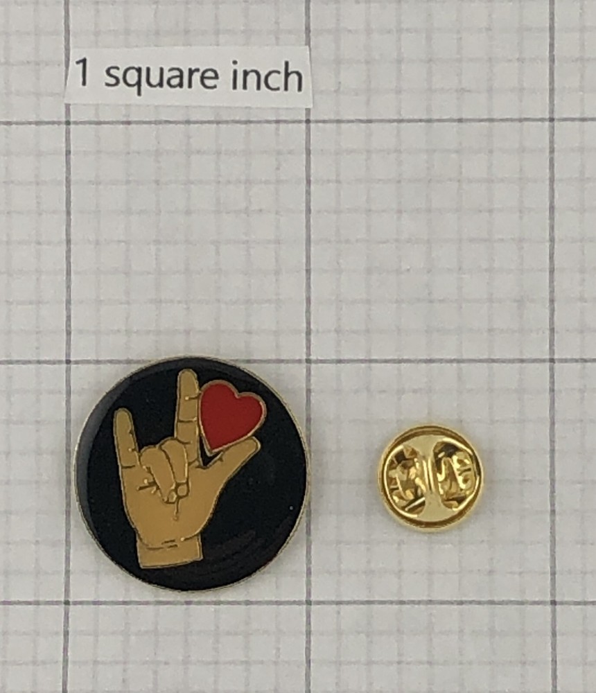 I Love You Sign Language Heart Enamel Pin – Vintage 80s Hat Pin Lapel PIn