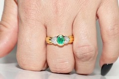 Art Deco Style 2Ct Lab Created Diamond & Emerald Engagement 14K Gold Finish Ring