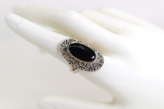 Sterling Silver Art Deco Ring 1915-1935 Onyx & Markasit, Oval, Gr. 57