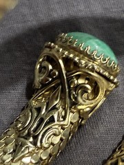 Vintage Whiting & Davis Mesh Snake Wrap Bracelet Green Peking Glass Cabachon