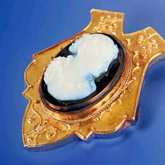 Victorian Memory Locket Brooch Antique 14K GOLD Deco HardStone Onyx Cameo Broach