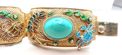 GORGEOUS CHINESE STERLING SILVER 5 Link FILIGREE ENAMEL CORAL Bracelet 7.5″ Long