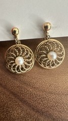 Vintage Faux Pearl 12k Gold Filled Screw Back Dangle Drop Round Earrings MCM