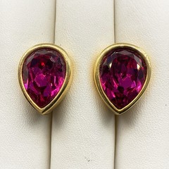 Vintage Swarovski Earrings SAL Pink Rhinestone Crystal Pear Teardrop Gold Plated
